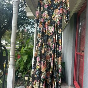 Yumi Kim Black Floral quarter Sleeve Dress